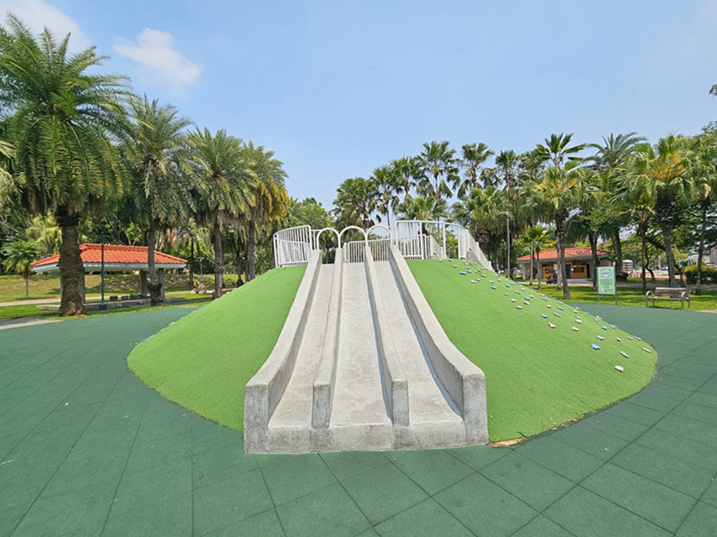 【台中特色公園】綠色山丘遊戲場~東區東峰公園｜🌴 椰林步道｜鳥巢鞦韆｜臺中美樂地